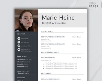 Plantilla de currículum vitae para estudiantes y graduados: ¡perfecta para pasantías y solicitudes universitarias! | Solicitud | Palabra | alemán | Profesional