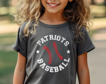 Youth Baseball Comfort Colors Midweight T-Shirt, Customizable Mascot Shirt for Baseball Game Day, Kids Baseball Tshirt