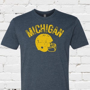 U of Michigan Football Shirts, University of Michigan Wolverine Tshirt, UM Football Helmet TShirts, Wolverines Gift, Maize Go Blue T-shirt