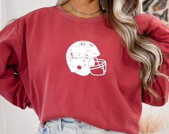 Retro Football Helmet Sweatshirt, Comfort Colors Crewneck, Minimalist Preppy Vintage Style GameDay Outfit, Oversized Football Mom Sweatshirt