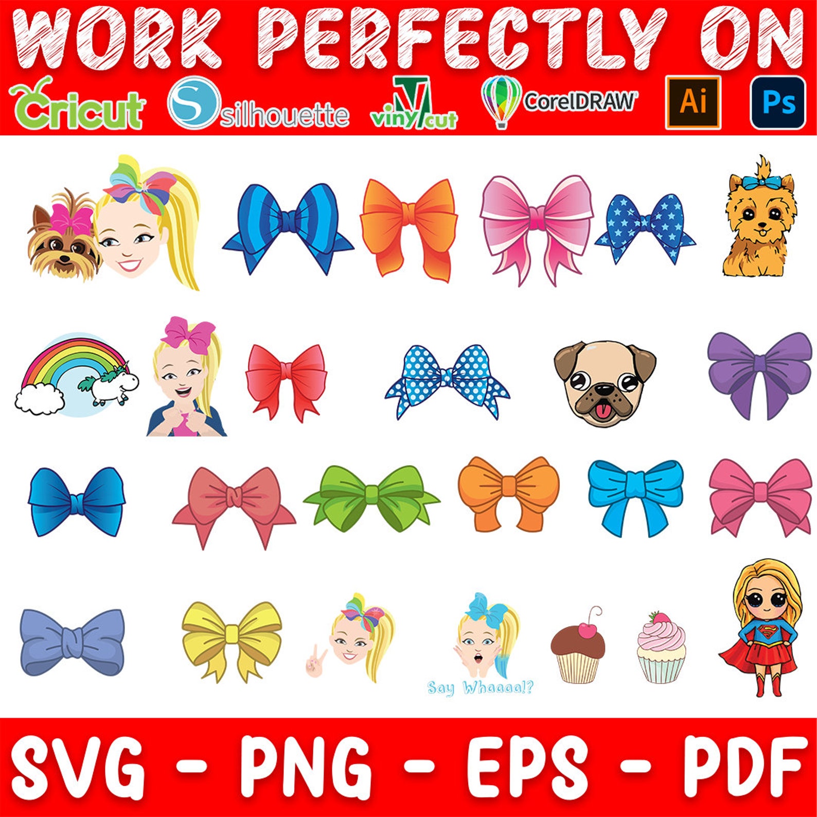 Jojo Siwa Bundle SVG, Jojo Siwa Vector, Jojo Siwa Silhouette, Jojo Siwa