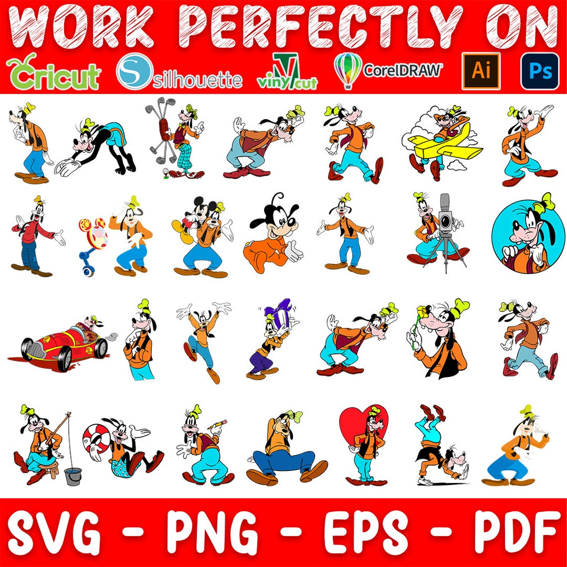 Goofy Bundle SVG, Goofy Vector, Goofy Silhouette, Goofy Birthday