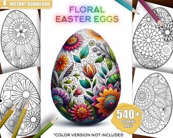 540+ Easter Egg Mandala Coloring Pages for Adults, Kids Easter Coloring Pages, Easter Egg Coloring Sheets, Easter Floral Coloring Book