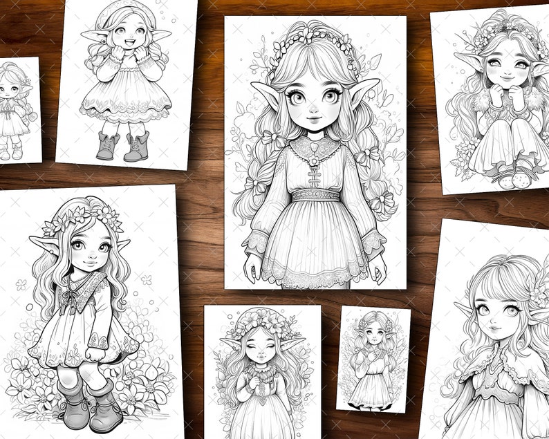55 Forest Elves Coloring Pages Kids Adults Coloring Book - Etsy