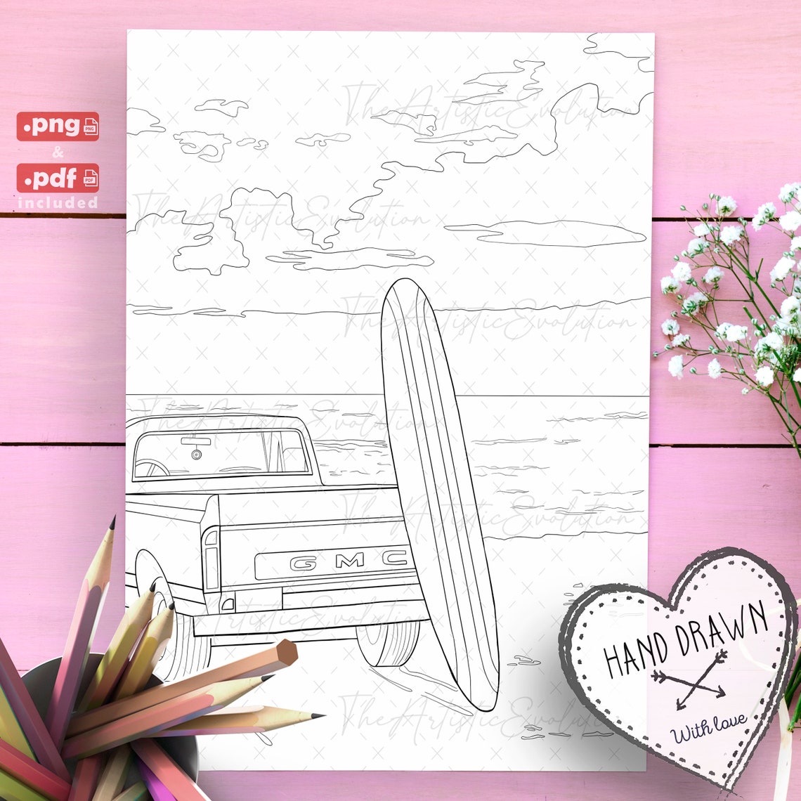 Summer Vibes Coloring Page, Hand Drawn, Summer Holiday Coloring Page