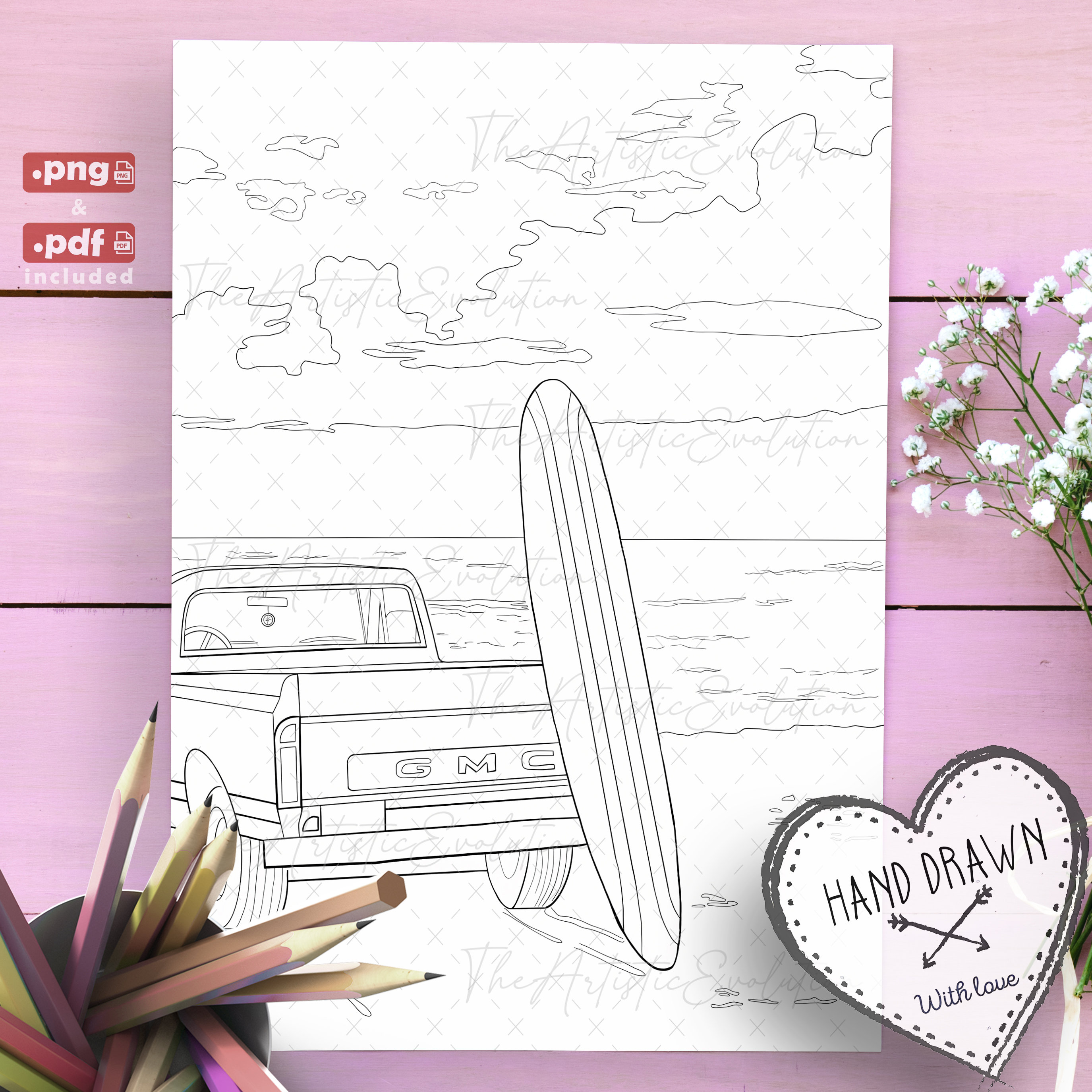 Summer Vibes Coloring Page, Hand Drawn, Summer Holiday Coloring Page