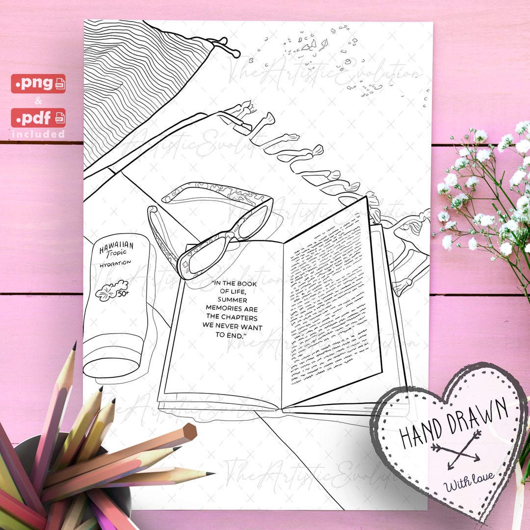 Summer Vibes Coloring Page, Hand Drawn, Summer Holiday Coloring Page