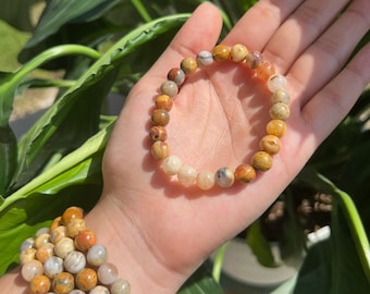 Pulseira de ágata natural com renda louca, pulseira de contas de cristal curativo de alta qualidade, 8 mm, presentes para mulheres e homens