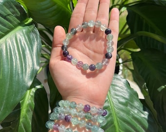 Natural Rainbow Fluorite Gemstone Bracelet, High Quality Healing Crystal Beaded Bracelet, 8mm, Gifts for Women and Men