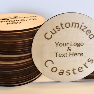 Custom Wood Coasters Logo 25pk Advertising Wedding Party Business