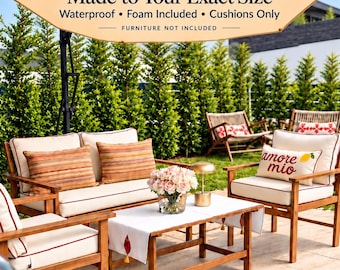 Custom Patio Cushions, Patio Sofa Replacement Cushions, Outdoor Furniture Cushions, Custom Size Waterproof Seat Cushions, Foam Included