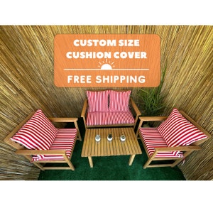 Custom Outdoor Patio Cushion Cover, Waterproof Custom Cushion Cover, Custom Bench Pillow, Striped Patio Cushions Replacement