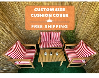 Custom Outdoor Patio Cushion Cover, Waterproof Custom Cushion Cover, Custom Bench Pillow, Striped Patio Cushions Replacement