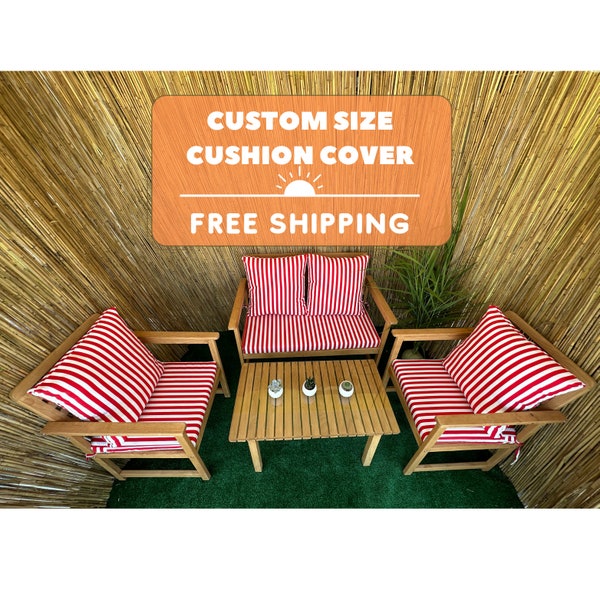 Custom Outdoor Patio Cushion Cover, Waterproof Custom Cushion Cover, Custom Bench Pillow, Striped Patio Cushions Replacement