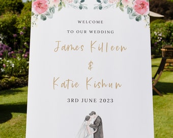 Personalised Wedding Welcome Sign - available digital download or printed on a foam board and shipped (additional cost)