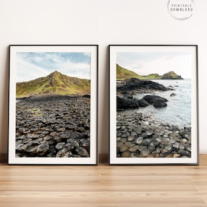 Arte de pared imprimible de Irlanda, Conjunto de 2 carteles fotográficos, Calzada del Gigante, Fotografía de paisajes irlandeses, Ruta Atlántica Salvaje, Costa de Irlanda del Norte