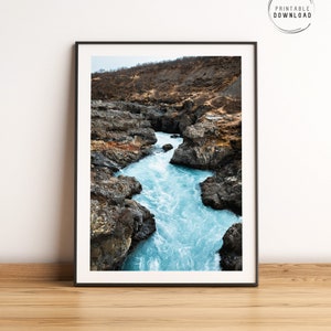 Icelandic wall decor, Barnarfoss waterfall, Iceland poster, Nordic landscape photography, Icelandic waterfalls, Iceland printable wall art