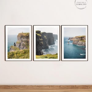 Paisaje irlandés, conjunto de 3 imágenes, decoración de pared de Irlanda, póster de paisaje imprimible, regalo para viajeros, acantilados de Moher, Ruta Costera del Atlántico