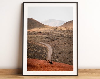 Timanfaya National Park poster, Lanzarote printable wall art, Canary Islands, Travel print, Volcanic landscape, Volcanic road wall decor
