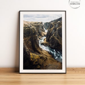 Fjadrargljufur canyon, Iceland printable wall art, Nordic landscape photography, gorge with moss cliffs, icelandic wall decor