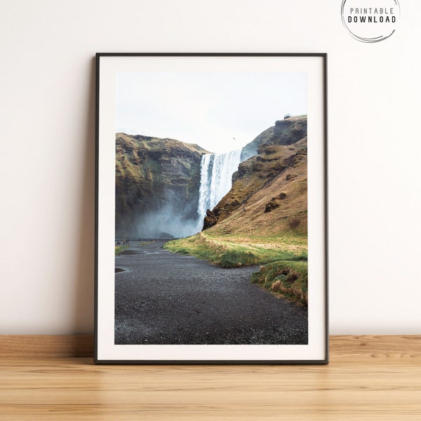 Iceland wall art, Skogafoss waterfall printable photo, icelandic landscape, Europe travel poster, Nordic wall decor, Travel gift