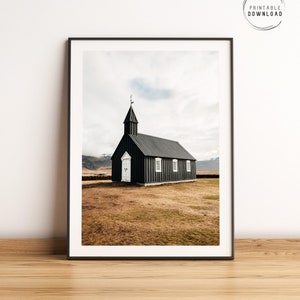 Iceland printable wall art, Black church of Budir, icelandic landscape printable photo, Travel poster, Nordic wall decor, Traveler gift