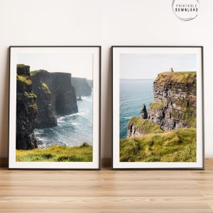 Arte de pared imprimible de Irlanda, Conjunto de 2 carteles fotográficos, Acantilados de Moher, Fotografía de paisajes irlandeses, Wild Atlantic Way, Acantilados irlandeses