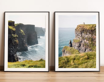Irland utskrivbar väggkonst, Set med 2 fotoposters, Moherklipporna, Irländsk landskapsfotografi, Wild Atlantic Way, Irländska klippor