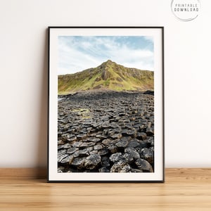 Arte de pared de Irlanda, Calzada de los Gigantes, foto imprimible de la costa irlandesa, decoración de pared de Irlanda del Norte, columnas de basalto, cartel de viaje de Europa