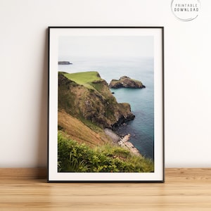 Vista de Portaneevy, decoración de la pared de Irlanda del Norte, foto de la costa de Causeway, cartel de viaje imprimible, arte de la pared del paisaje irlandés, joya escondida, Ballintoy