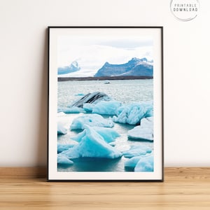 Jokulsarlon glacier lagoon, Iceland wall decor, Printable photo, Icelandic landscape, Europe travel poster, Nordic wall art, Travel gift