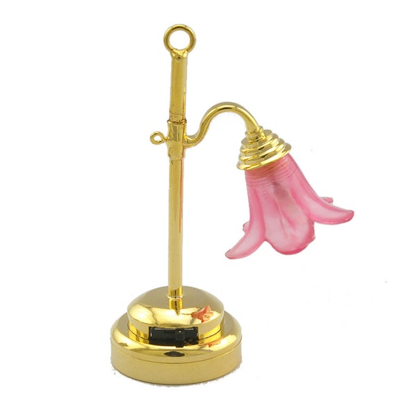 Tulip Table Lamp Pink Flower Super bright with On/off switch for 1:12 dollhouse miniature old time floral bed side light