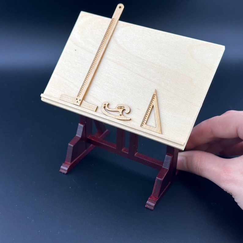 Drawing Table With Ruler Architect's Wooden Drafting Drawing Table With Rulers 1:12 Dollhouse ...