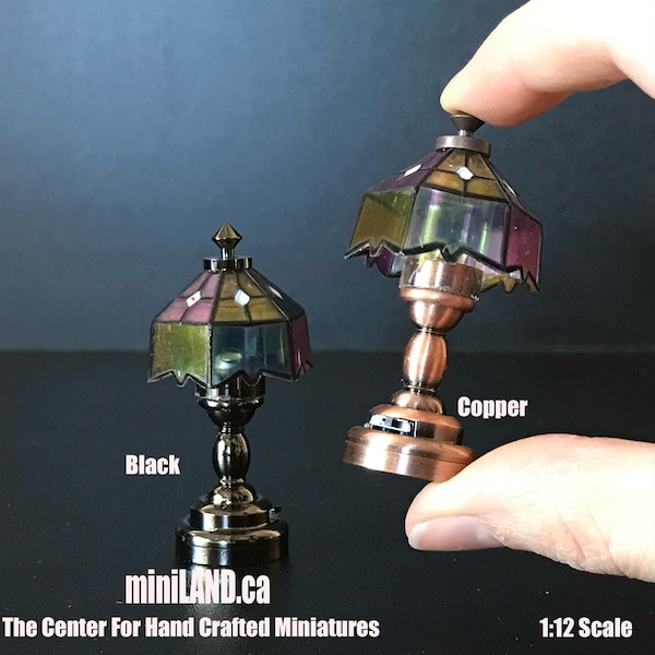 Coloured Tiffany lamp Super bright with On/off switch for Dollhouse miniature 1:12 scale colourful battery operated bed side table light