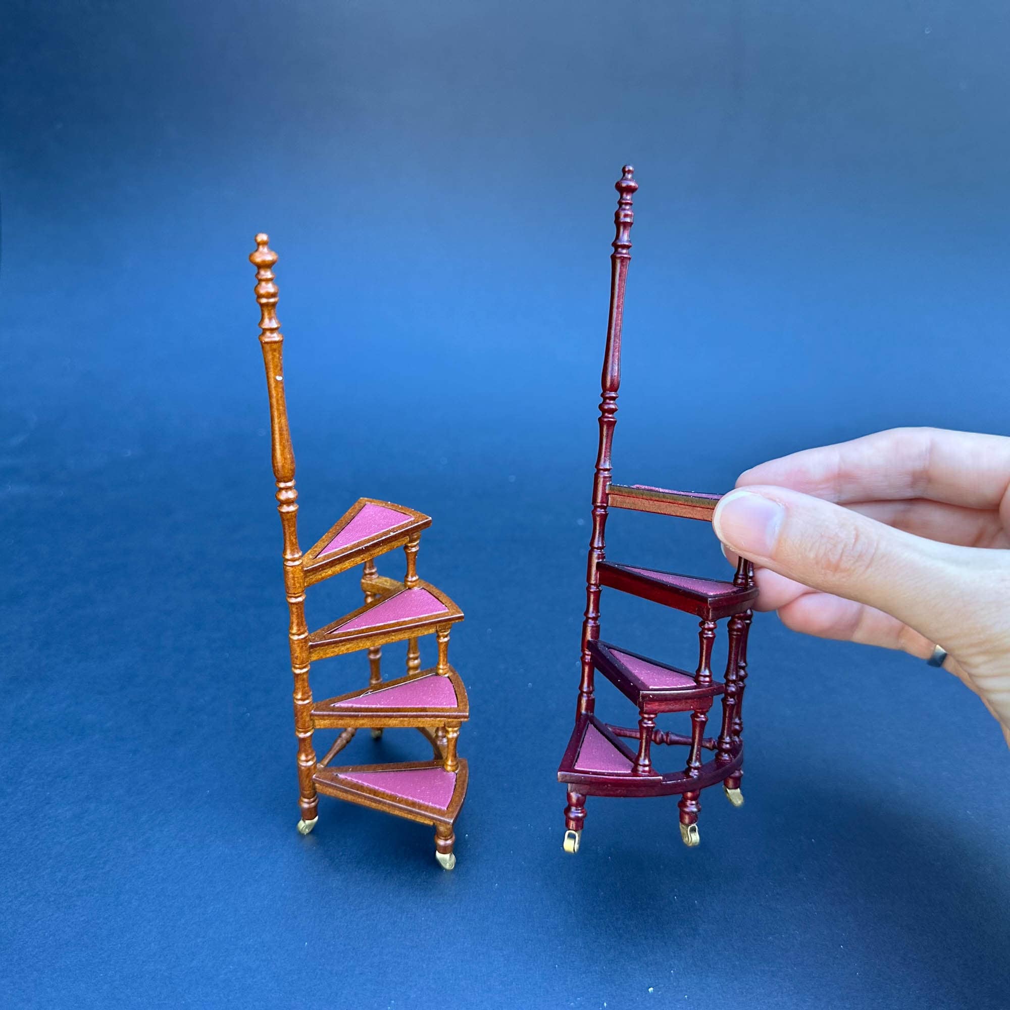 Library Ladder Step Ladder Victorian Style. Solid Woodcovered Burgundy