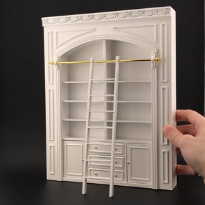 MANOR PANEL shelves shelving unit or Ladder library wall panel  WHITE 1:12 scale dollhouse miniatures  9110 Shelf bookcase
