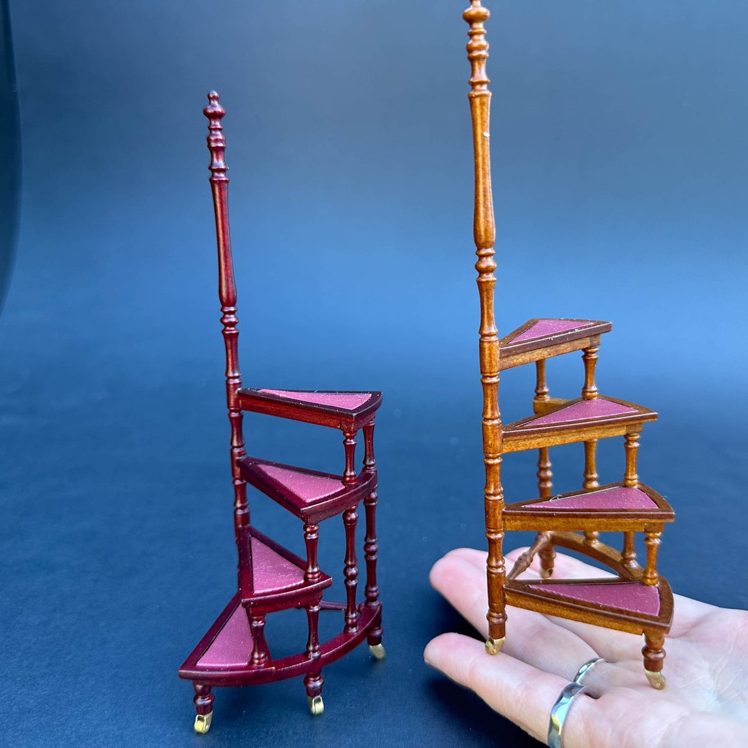 Library Ladder Step Ladder Victorian Style. Solid Woodcovered Burgundy