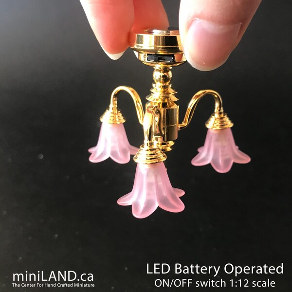 Melody Jane Dollhouse 3 Arm Silver Chandelier - Miniature Electric Light With Glass Shades, 1:12 Scale - View #2