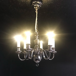 Crystal Silver Chandelier 6 Arms LED LAMP Dollhouse Miniature