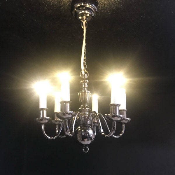 Candle Chandelier 6 arms Dollhouse miniature light lamp on/off candles 1:12 super bright battery powered