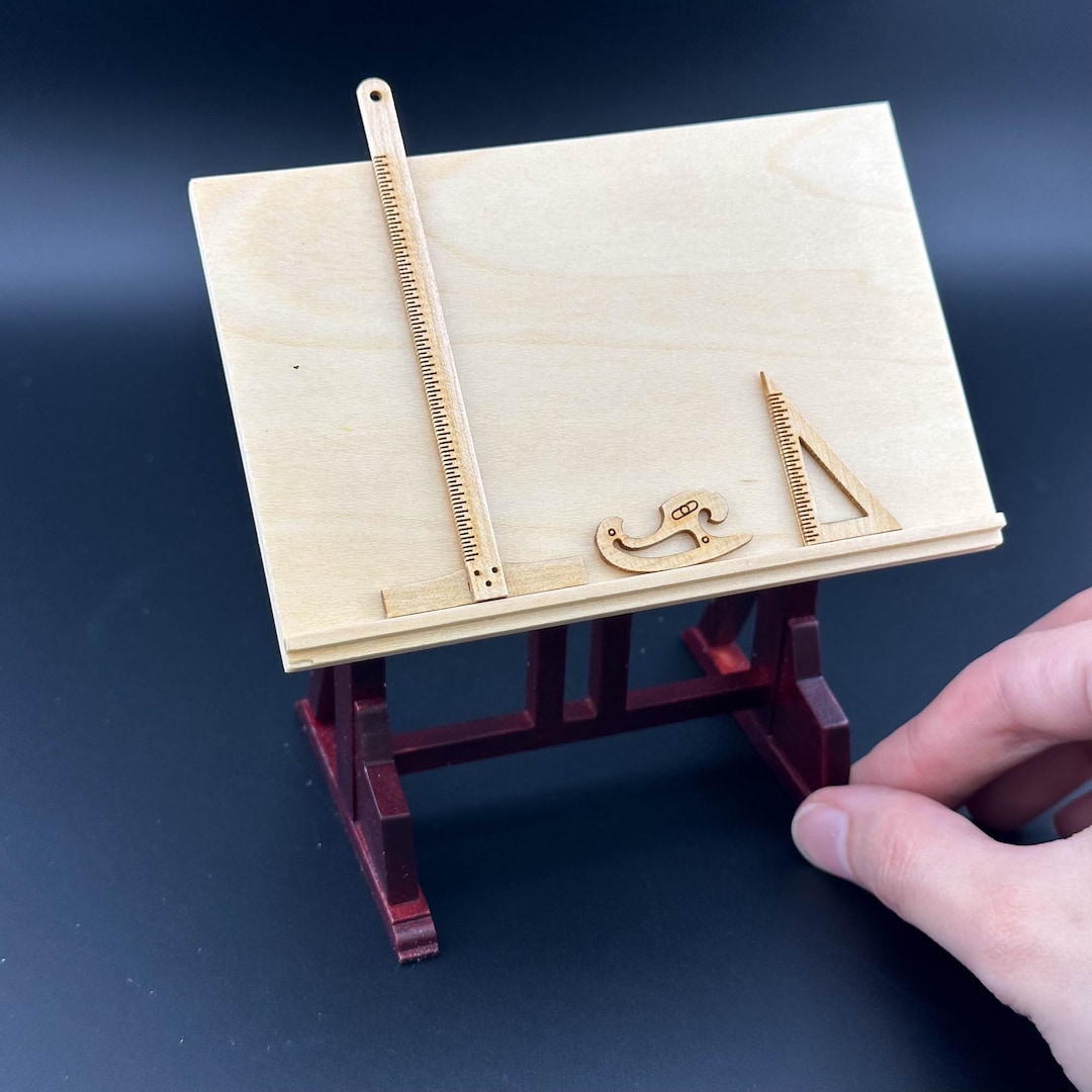 Drawing Table With Ruler Architect's Wooden Drafting Drawing Table With Rulers 1:12 Dollhouse ...