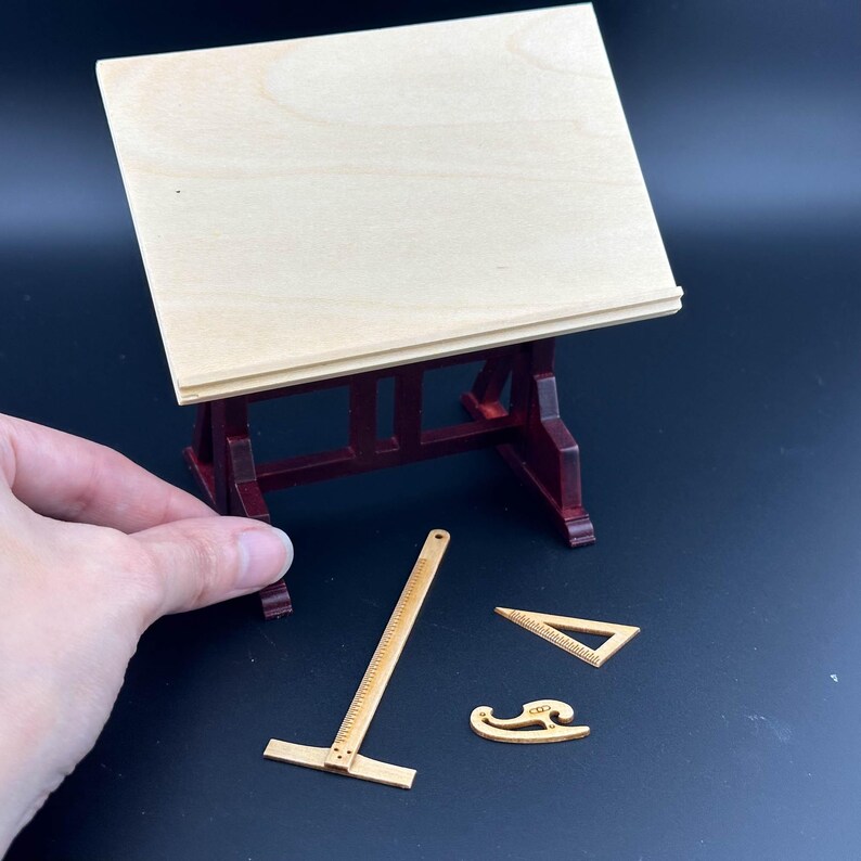 Drawing Table With Ruler Architect's Wooden Drafting Drawing Table With Rulers 1:12 Dollhouse ...