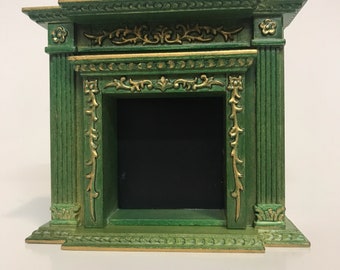 Fine Quality Victorian fireplace for Dollhouse miniature 1:12 GREEN / gold  handcrafted wood Y9512GRG