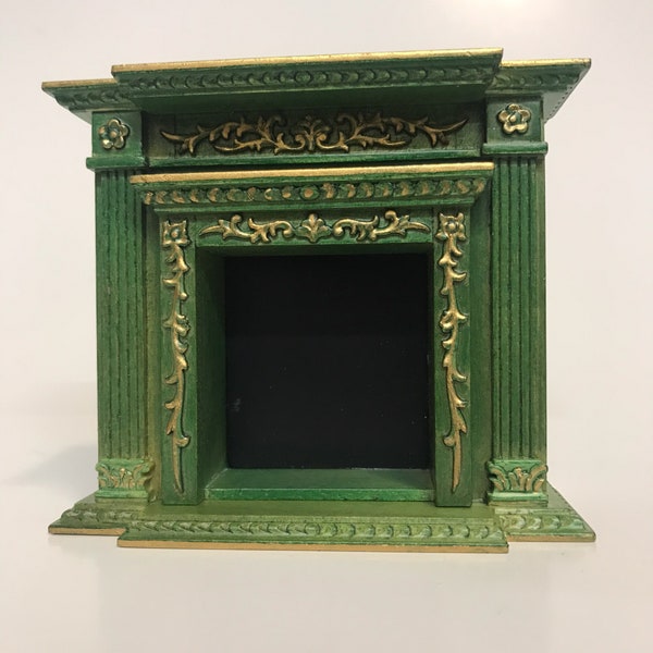 Fine Quality Victorian fireplace for Dollhouse miniature 1:12 GREEN / gold  handcrafted wood Y9512GRG