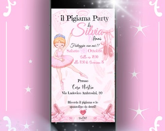 Invitation numérique Ballerina Pyjama Party. Invitation numérique. Soirée pyjama. Soirée. Communion, anniversaire, baptême