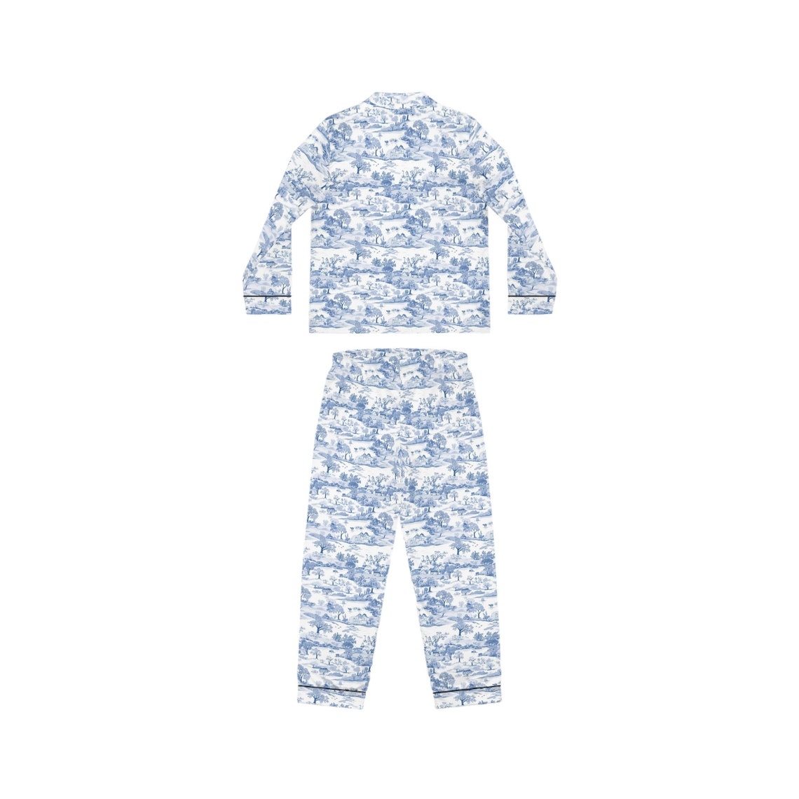 Toile De Jouy Pajamas Blue Satin Toile Pajamas Women's Bridal Party