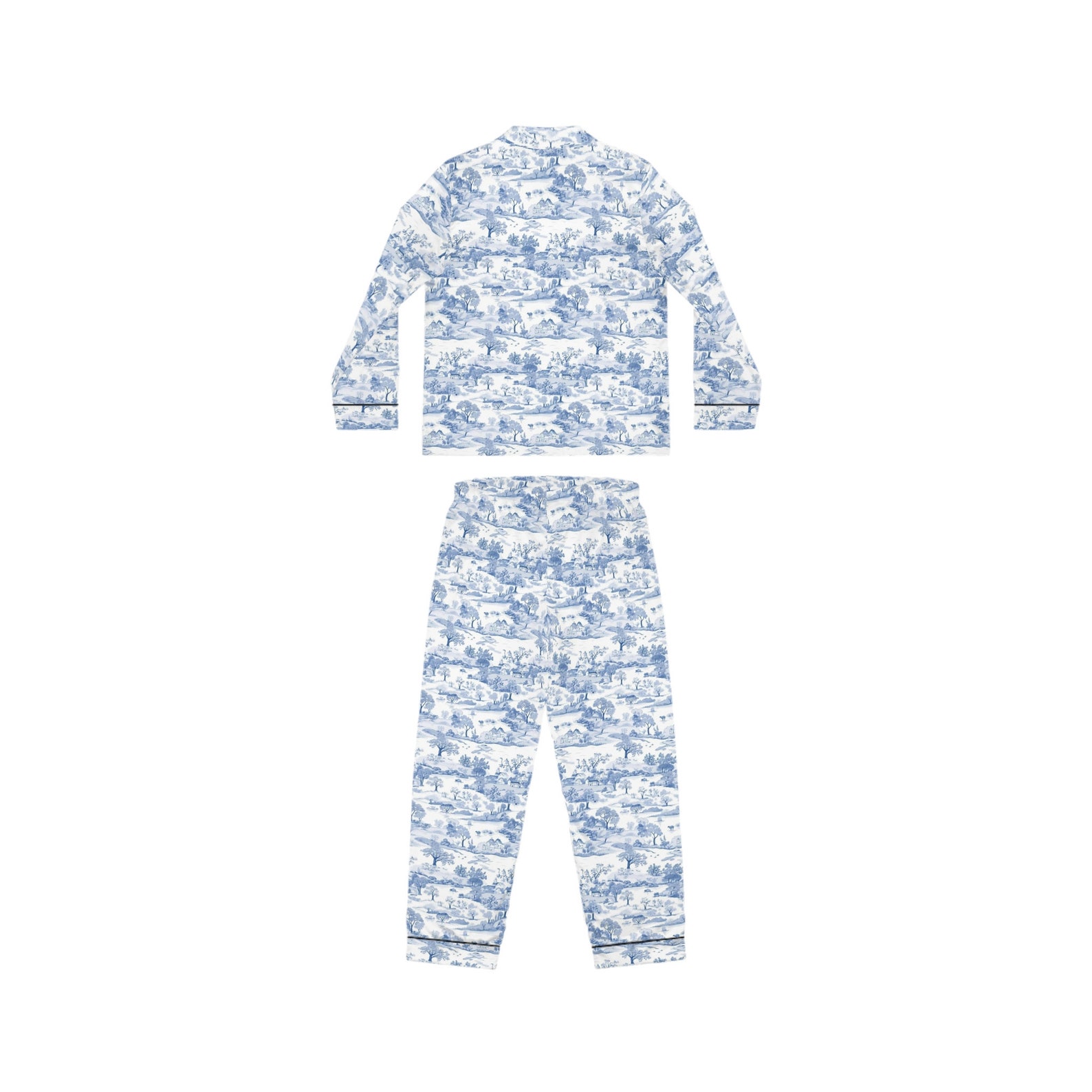 Toile De Jouy Pajamas Blue Satin Toile Pajamas Women's Bridal Party