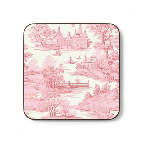 Pink Toile de Jouy Coaster, Cottage Decor, Marie Antoinette Style, 17th Century French Country Provincial, Coquette Style, Shabby Chic Coast