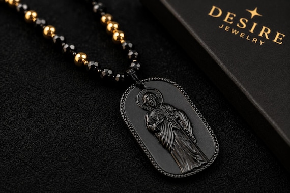 Saint Jude Gold Filled Pendant Necklace, 65cm Chain, Unisex Religious Jewelry