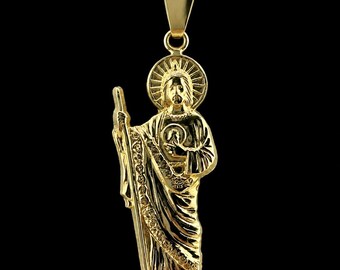Colgante de oro de 10 quilates de San Judas Tadeo Religius, joyería hecha a mano, regalo para hombres y mujeres.